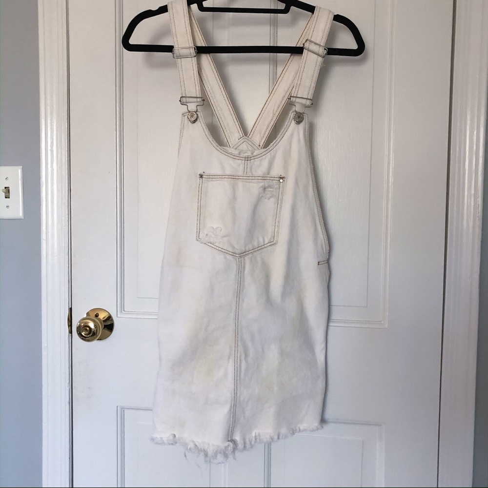 Zara White Denim Overall Dress